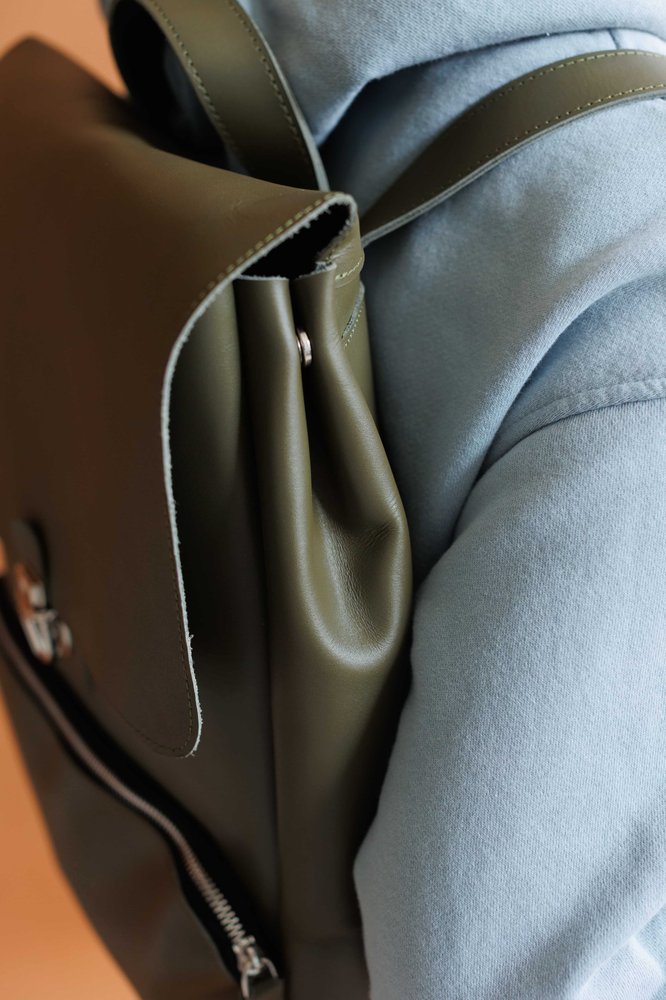 Рюкзак ручной работы из натуральной полуматовой кожи арт. 535М цвета хаки 535М_haki Boorbon