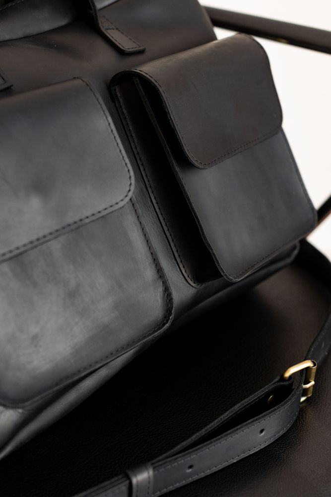 Мужская винтажная деловая сумка арт. 623 ручной работы из натуральной кожи черного цвета 623_black Boorbon