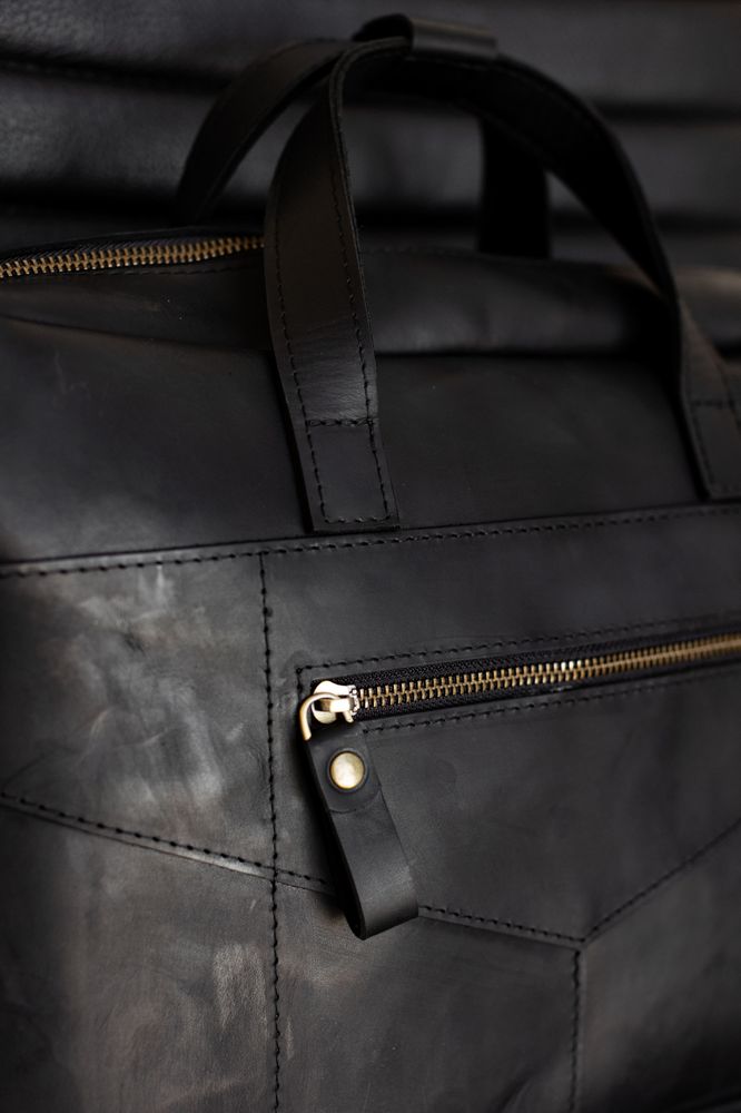Мужская винтажная деловая сумка арт. 623 ручной работы из натуральной кожи черного цвета 623_black Boorbon
