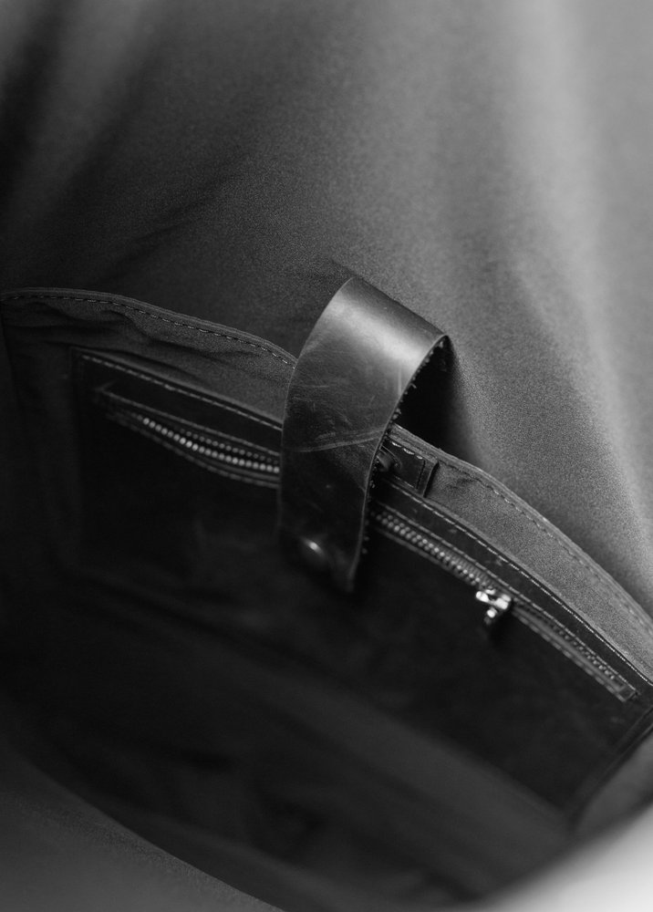 Функциональный мужской рюкзак ручной работы арт. Oksford из хлопка и натуральной винтажной кожи черного цвета Oksford_grey_crz Boorbon