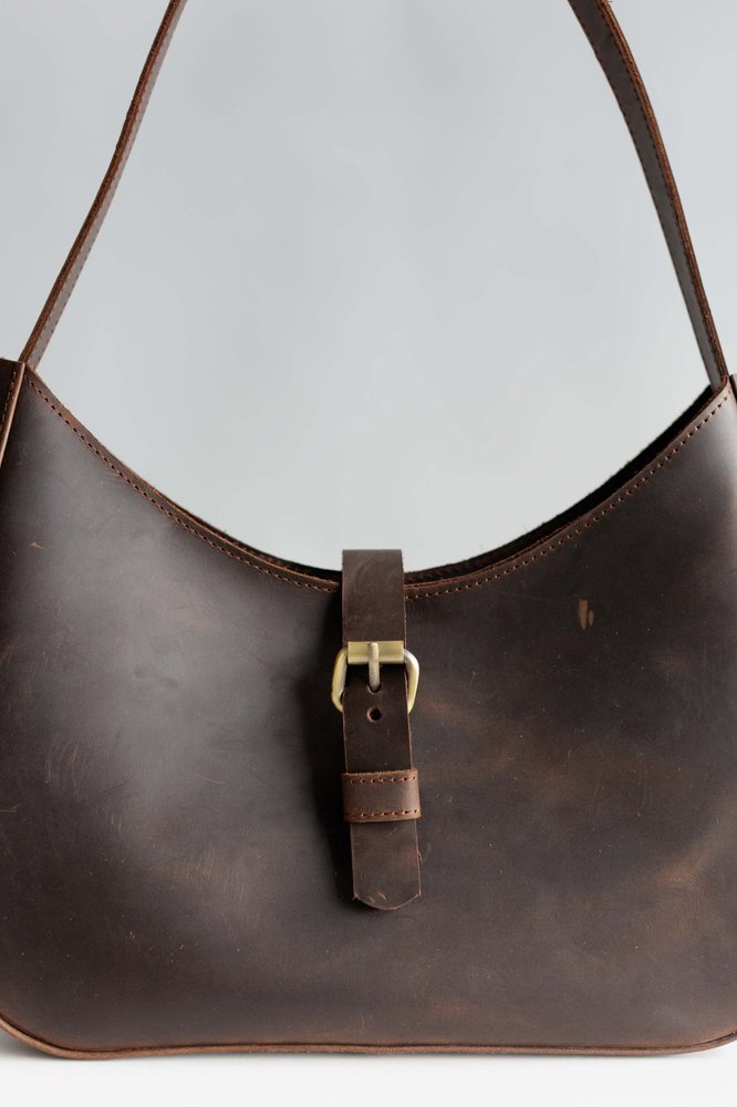 Женская сумка-трапеция арт. 641 из натуральной винтажной кожи коричневого цвета 641_black Boorbon