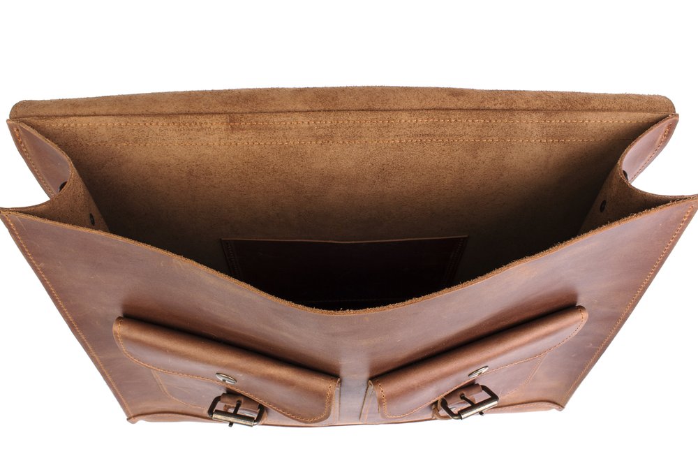 Практичная мужская сумка для документов или ноутбука арт. 616 ручной работы из винтажной натуральной кожи коньячного цвета 616_cogn Boorbon