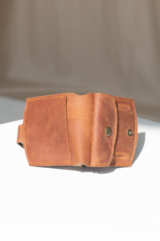 Миниатюрный кошелек ручной работы арт. 107 коньячного цвета из натуральной винтажной кожи 107_fist Boorbon