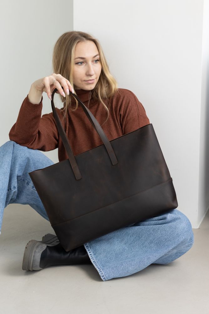 Вместительная женская сумка шоппер арт. 603i коричневого цвета из натуральной винтажной кожи 603i_black_crzhh Boorbon