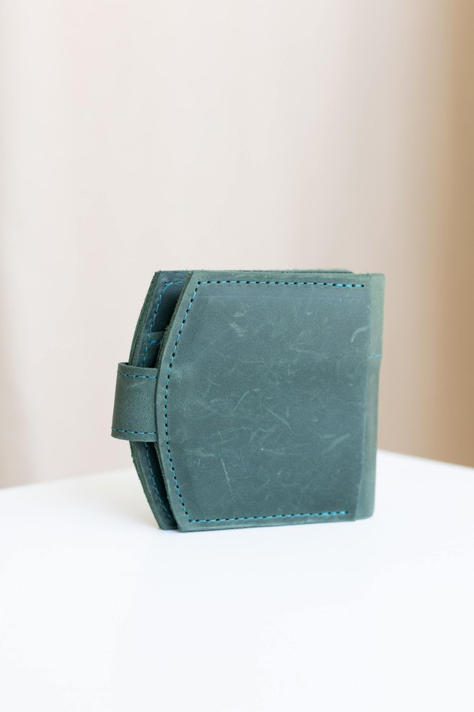 Миниатюрный кошелек ручной работы арт. 107 зеленого цвета из натуральной винтажной кожи 107_fist Boorbon