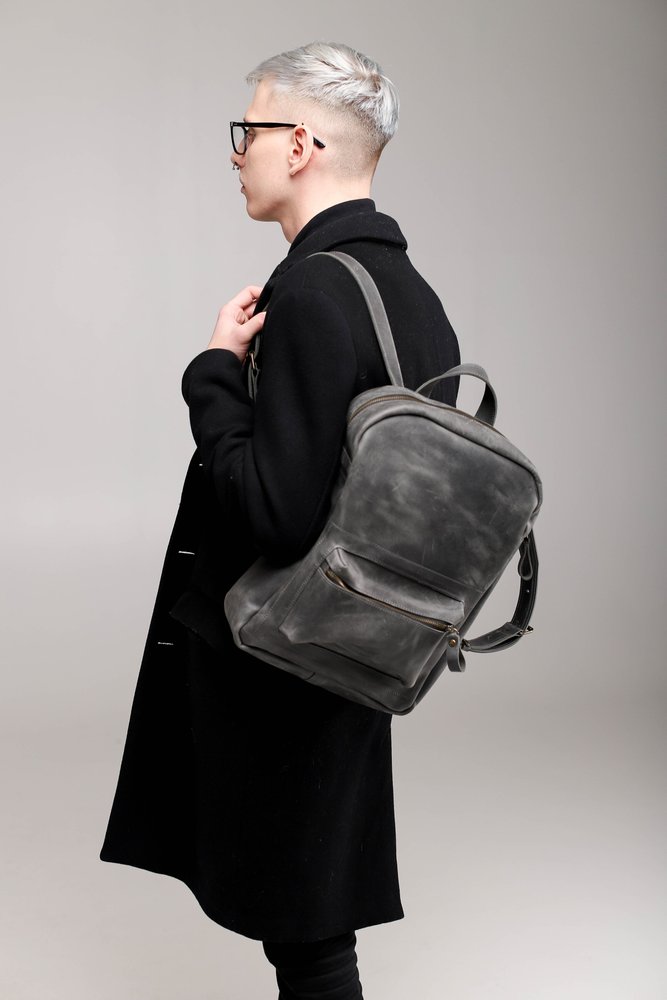 Чоловічий міський рюкзак ручної роботи арт. 511 з натуральної вінтажної шкіри темно-сірого кольору 511_bordo Boorbon