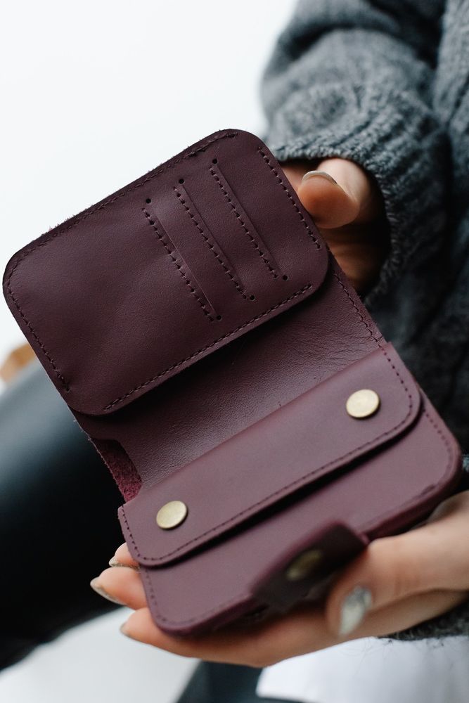 Жіночий гаманець ручної роботи арт. 103 бордового кольору з натуральної вінтажної шкіри 103_bordo_kaizer Boorbon