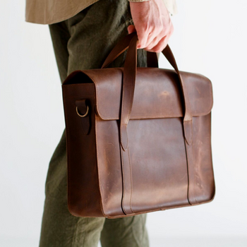 Минималистичная деловая мужская сумка арт. Clint ручной работы из натуральной винтажной кожи коричневого цвета