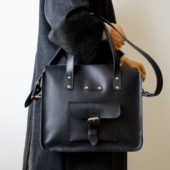Универсальная женская деловая сумка арт. 604n ручной работы из натуральной кожи c легким матовым эффектом  черного цвета
