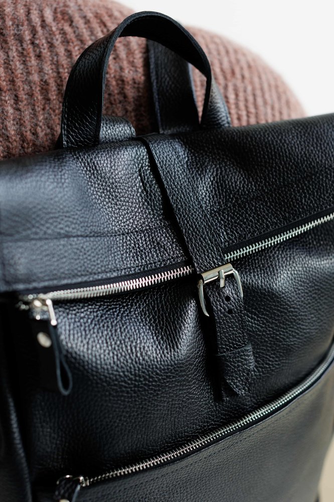 Стильный мужской рюкзак ручной работы арт. Lumber из натуральной фактурной кожи черного цвета