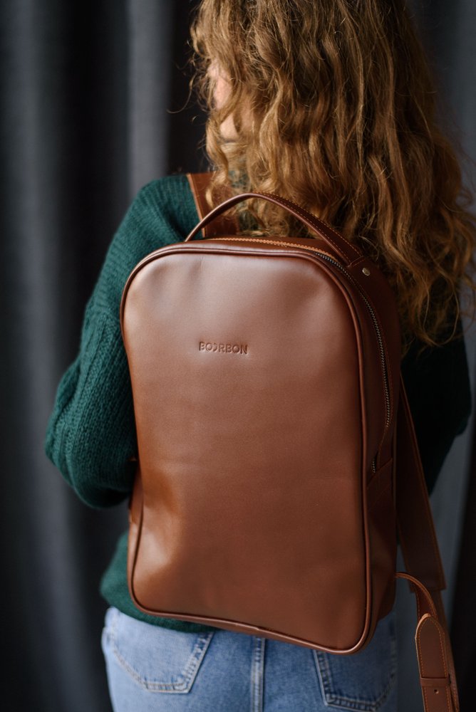 Стильный минималистичный рюкзак из арт. Well ручной работы из натуральной полуматовой кожи коньячного цвета