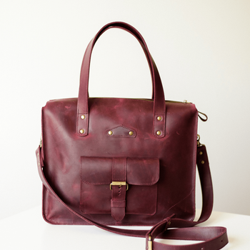 Універсальна жіноча ділова сумка арт. 604n ручної роботи з натуральної вінтажної шкіри бордового кольору 604n_cognk_krast Boorbon
