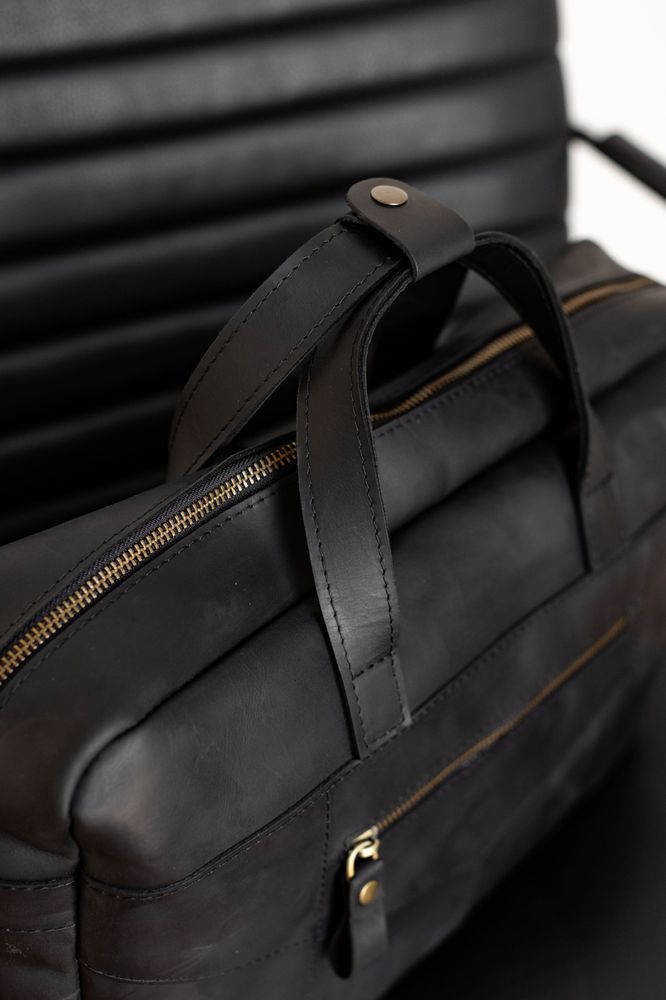 Чоловіча вінтажна ділова сумка арт. 623 ручної роботи з натуральної шкіри чорного кольору 623_black Boorbon