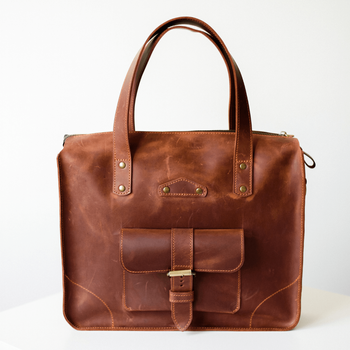 Универсальная женская деловая сумка арт. 604n ручной работы из натуральной винтажной кожи коньячного цвета