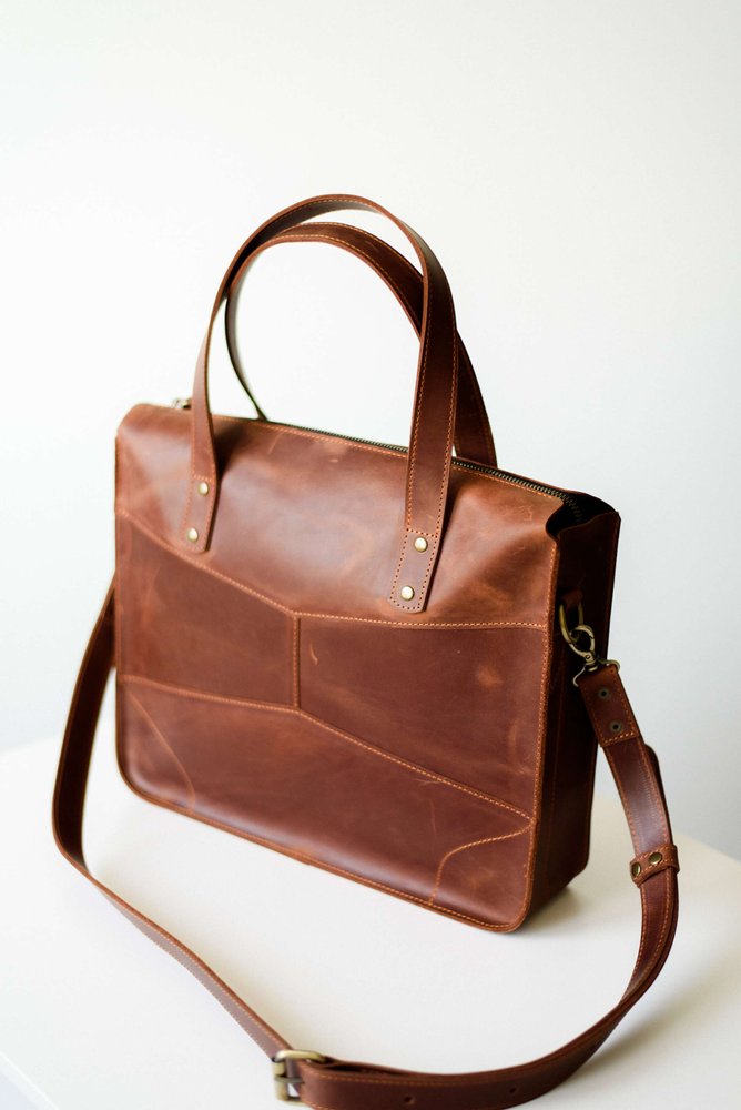 Универсальная женская деловая сумка арт. 604n ручной работы из натуральной винтажной кожи коньячного цвета 604n_cognk_krast Boorbon