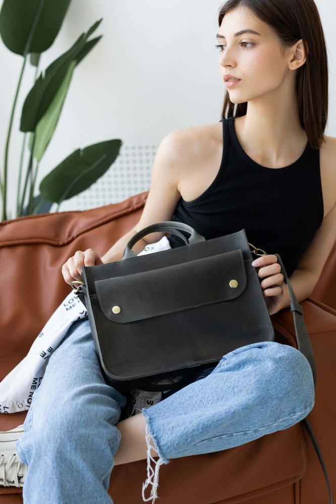 Зручна і стильна жіноча сумка арт. 639 ручної роботи з натуральної вінтажної шкіри сірого кольору 639_bordo Boorbon