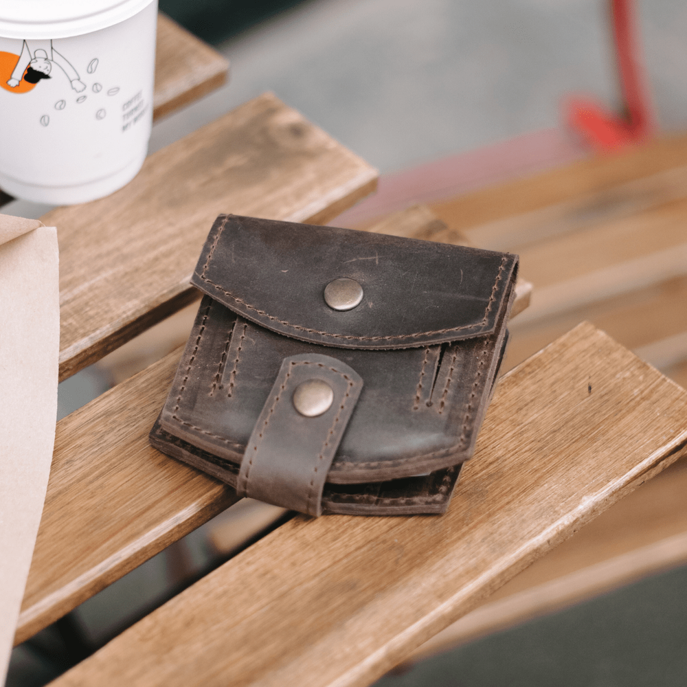Мініатюрний гаманець ручної роботи арт. 107 коричневого кольору із натуральної винтажної шкіри