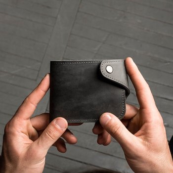 Місткий гаманець ручної роботи арт. 101 сірого кольору з натуральної вінтажної шкіри