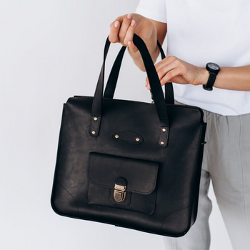 Универсальная женская деловая сумка арт. 604 ручной работы из натуральной винтажной кожи черного цвета