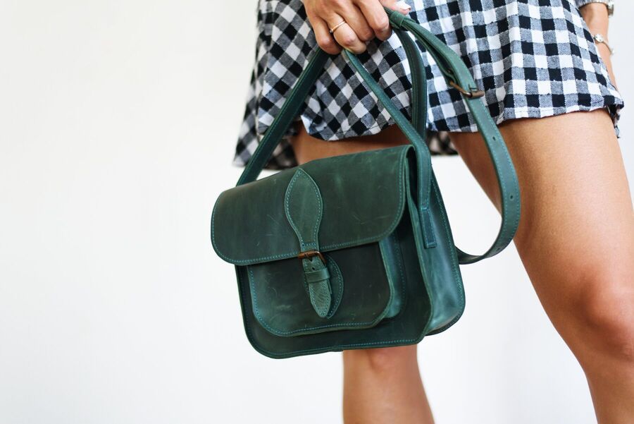 Винтажная женская сумка через плечо арт. 633 ручной работы из натуральной кожи зеленого цвета 633_blue Boorbon