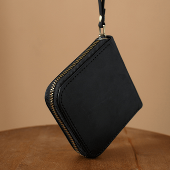 Компактний гаманець ручної роботи арт. 216 Petty чорного кольору з натуральної вінтажної шкіри