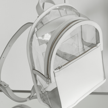 Прозрачный рюкзак ручной работы арт.Limpid в сочетании PVС (поливинилхлорид) и натуральной кожи белого цвета