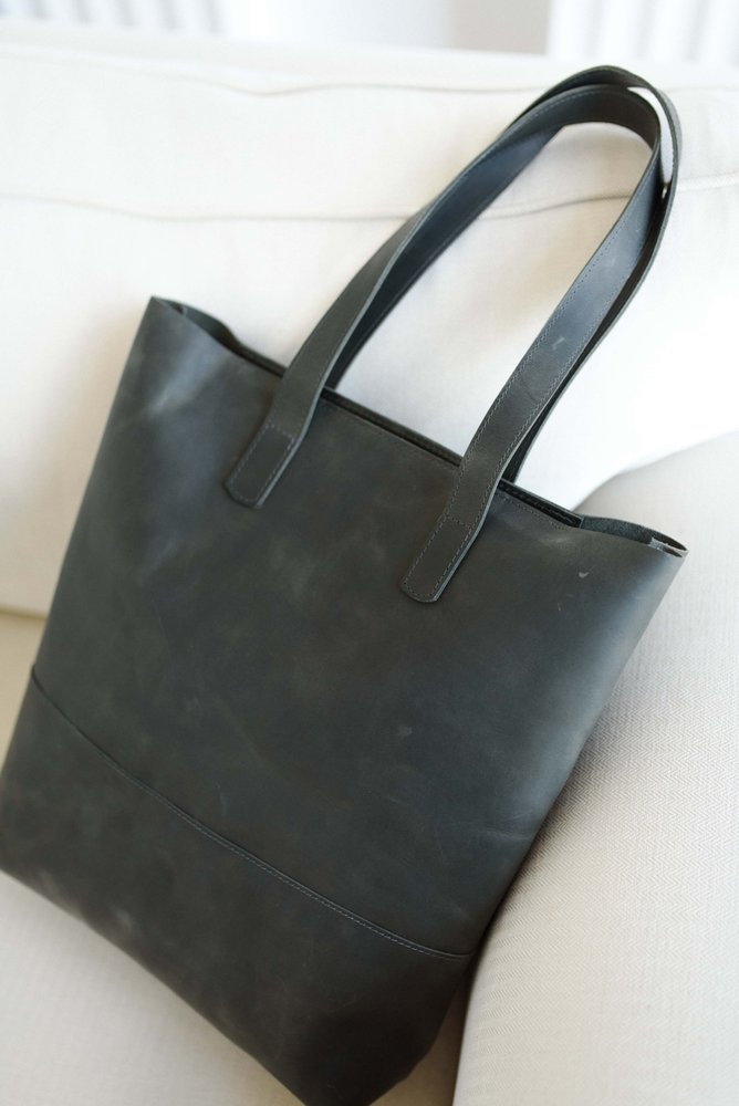 Класична жіноча сумка шоппер арт. 603 ручної роботи з натуральної вінтажної шкіри сірого кольору 603_green Boorbon