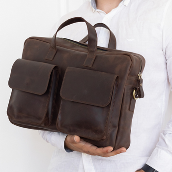 Чоловіча вінтажна ділова сумка арт. 623 ручної роботи з натуральної шкіри коричневого кольору