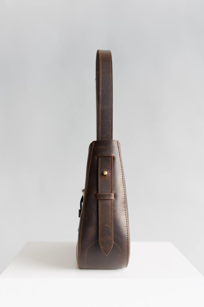 Жіноча сумка-трапеція арт. 641 із натуральної вінтажної шкіри коричневого кольору