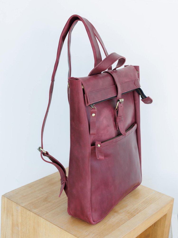 Стильный рюкзак ручной работы арт. Lumber из натуральной винтажной кожи бордового цвета lumber_haki Boorbon
