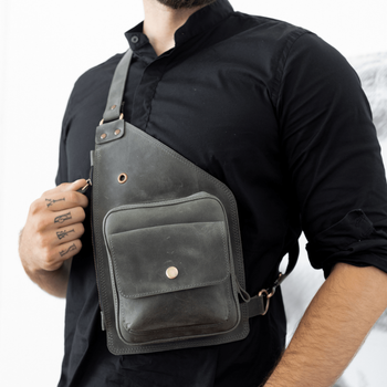 Мужская сумка-кобура арт. Holster серого цвета из натуральной винтажной кожи Holster_haki Boorbon