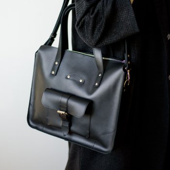 Женская деловая сумка арт. 604n ручной работы из натуральной кожи c легким матовым эффектом черного цвета 604n_black_krast Boorbon
