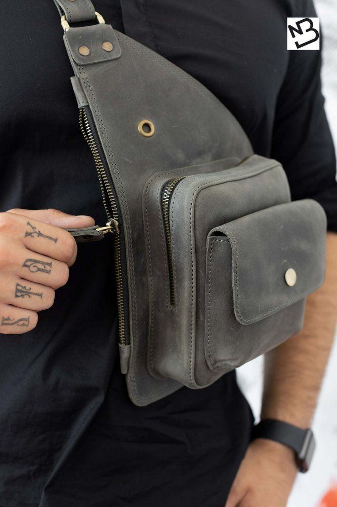 Чоловіча сумка-кобура арт. Holster сірого кольору із натуральної вінтажної шкіри Holster_grey_cr Boorbon