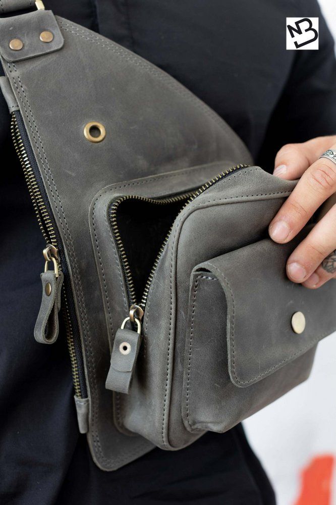 Чоловіча сумка-кобура арт. Holster сірого кольору із натуральної вінтажної шкіри Holster_grey_cr Boorbon