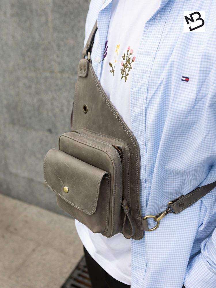 Чоловіча сумка-кобура арт. Holster сірого кольору із натуральної вінтажної шкіри Holster_grey_cr Boorbon