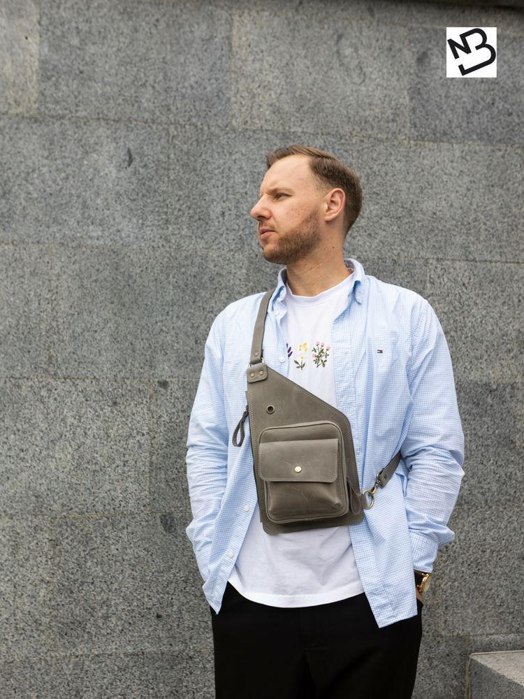 Чоловіча сумка-кобура арт. Holster сірого кольору із натуральної вінтажної шкіри Holster_grey_cr Boorbon