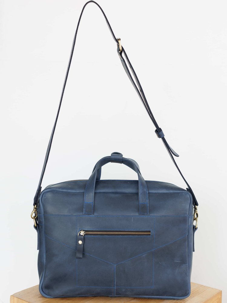 Чоловіча вінтажна ділова сумка арт. 623 ручної роботи з натуральної шкіри синього кольору 623_blue Boorbon
