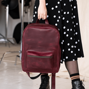 Жіночий міський рюкзак ручної роботи арт. 511 з натуральної вінтажної шкіри бордового кольору