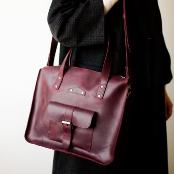 Універсальна жіноча ділова сумка арт. 604n ручної роботи з натуральної вінтажної шкіри бордового кольору 604n_bordo_crazy Boorbon