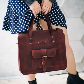 Универсальная женская деловая сумка арт. 604n ручной работы из натуральной винтажной кожи бордового цвета