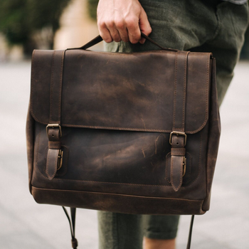 Мужская сумка для документов или ноутбука арт. 617 ручной работы из натуральной винтажной кожи коричневого цвета
