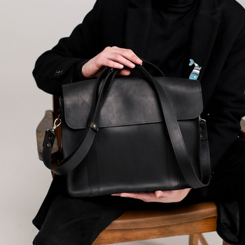 Мінімалістична ділова чоловіча сумка арт. Clint ручної роботи з натуральної вінтажної шкіри чорного кольору