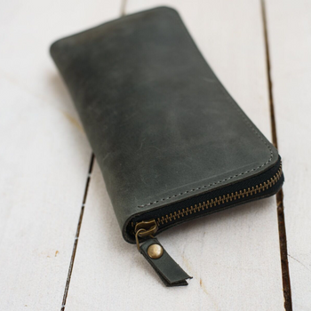 Мужское портмоне-клатч ручной работы арт. 216 темно-серого цвета из натуральной винтажной кожи