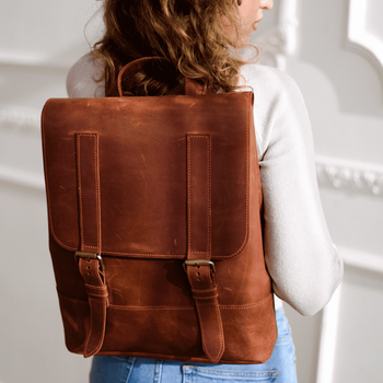 Універсальний жіночий рюкзак ручної роботи арт. 507 з натуральної вінтажної шкіри коньячного кольору 507_brown_crh Boorbon