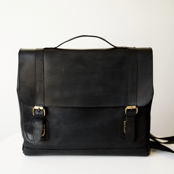 Мужская сумка для документов или ноутбука арт. 617 ручной работы из натуральной винтажной кожи черного цвета 617_blue Boorbon