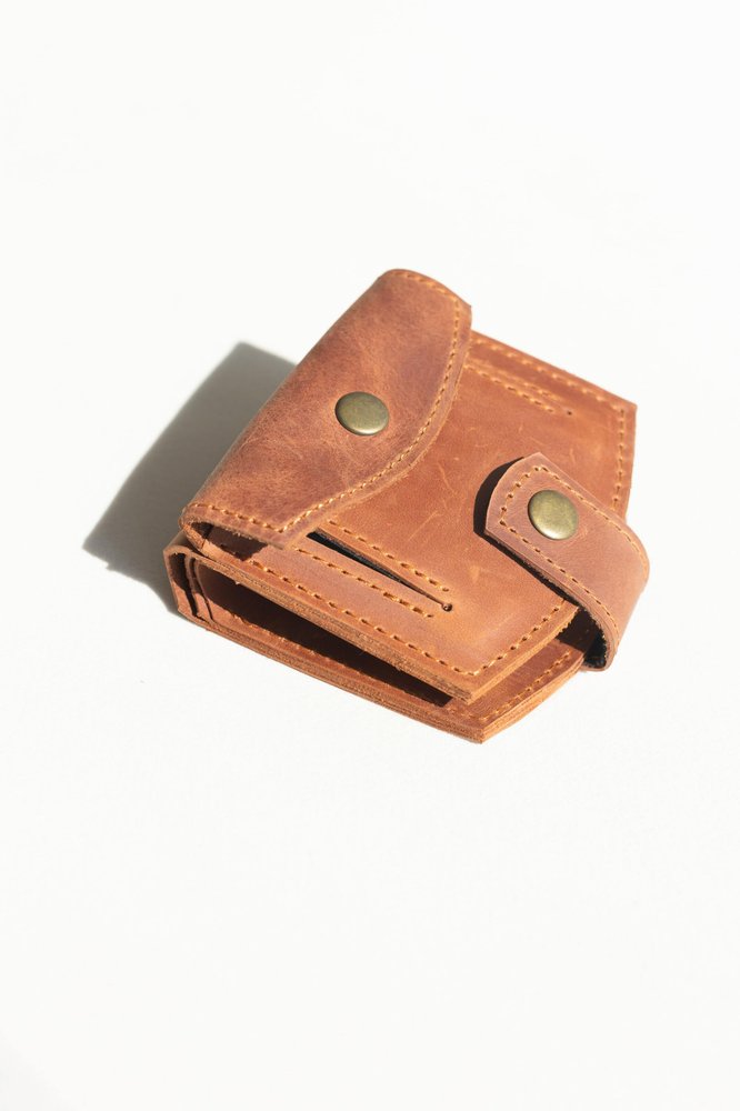 Мініатюрний гаманець ручної роботи арт. 107 коньячного кольору із натуральної винтажної шкіри