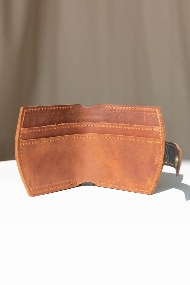 Мініатюрний гаманець ручної роботи арт. 107 коньячного кольору із натуральної винтажної шкіри 107_fist Boorbon