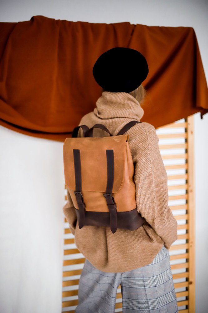Универсальный женский рюкзак ручной работы арт. 507 из натуральной винтажной кожи коньячного цвета 507_brown_crh Boorbon