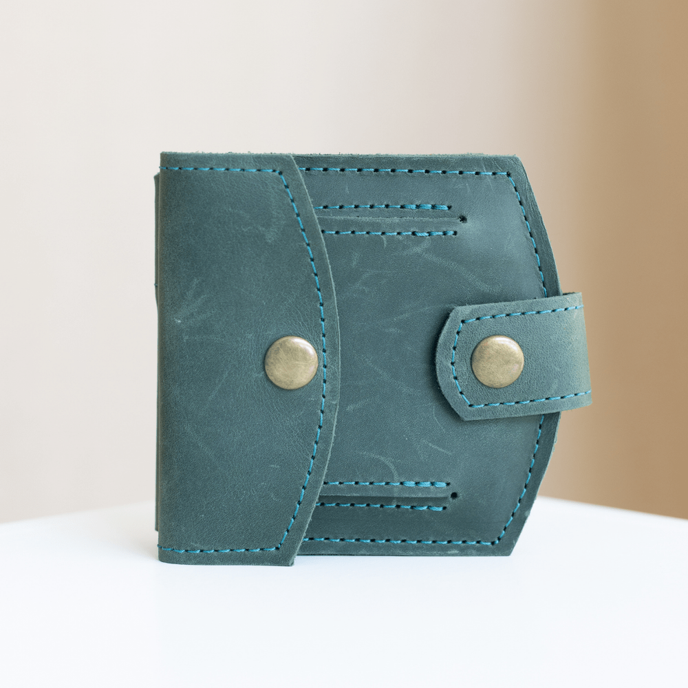 Мініатюрний гаманець ручної роботи арт. 107 зеленого кольору із натуральної винтажної шкіри