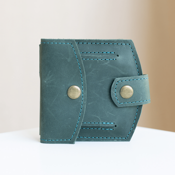 Миниатюрный кошелек ручной работы арт. 107 зеленого цвета из натуральной винтажной кожи